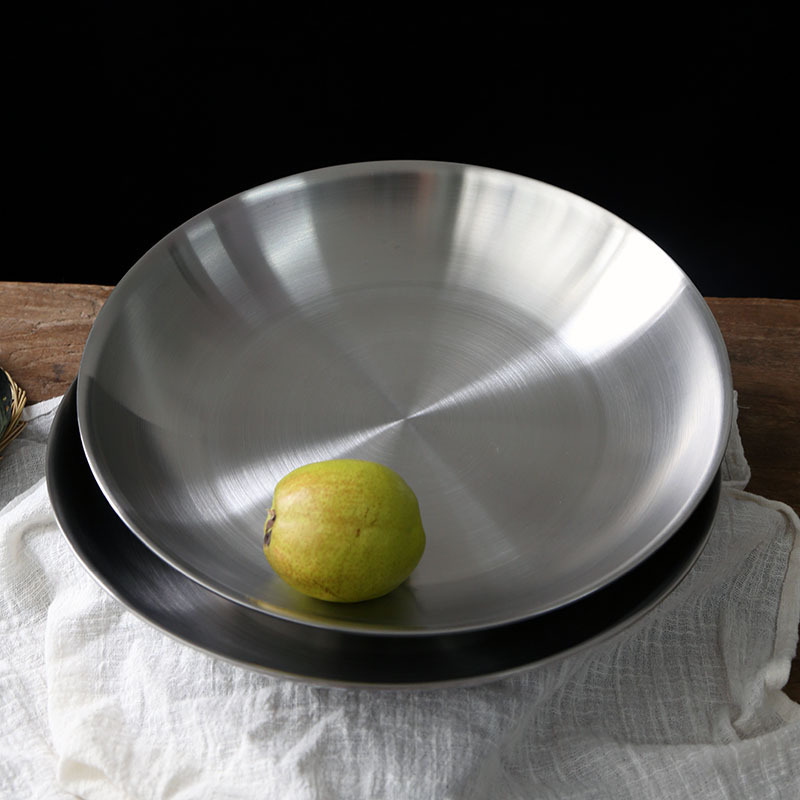 304不锈钢大盘三层钢一体成型鱼盘 烤盘水果盘煎锅电磁炉可用30cm