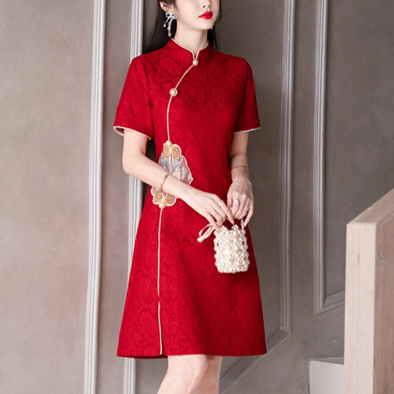 高考送考改良旗袍汉服中国风连衣裙女装夏季新款中年妈妈礼服唐装