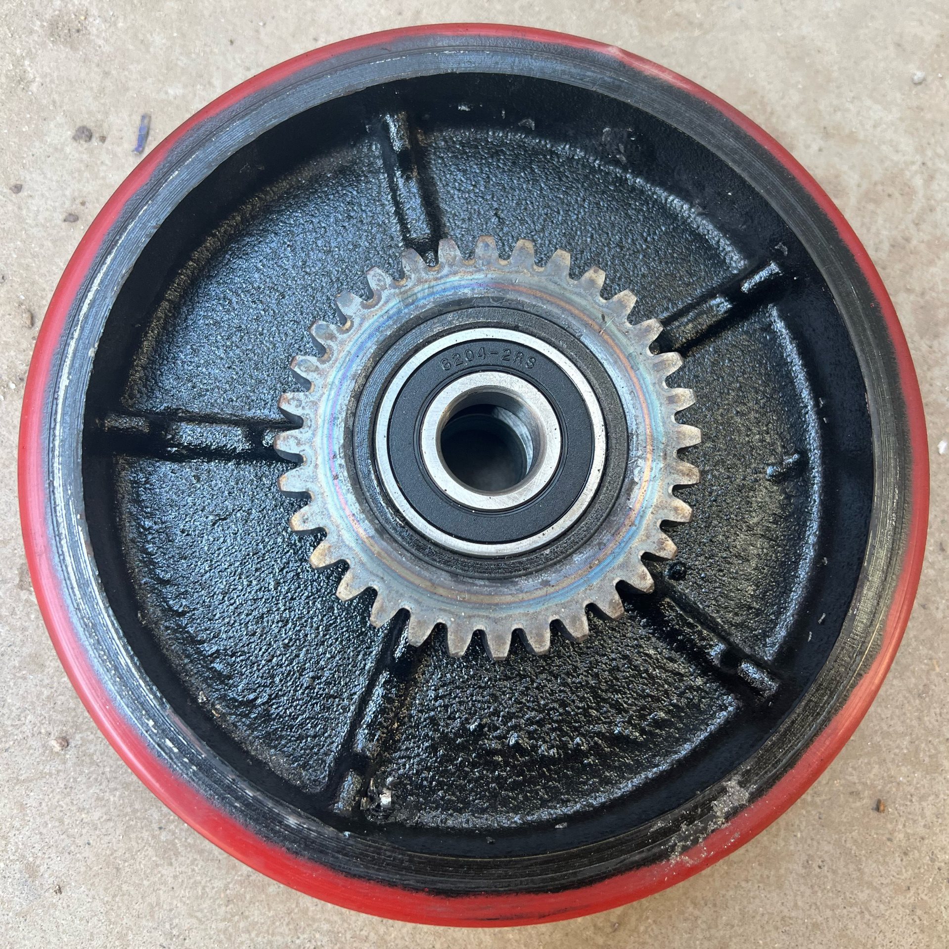 手动液压搬运车改装电动地牛带齿轮轮子180/50聚氨酯pu轮胶轮配件