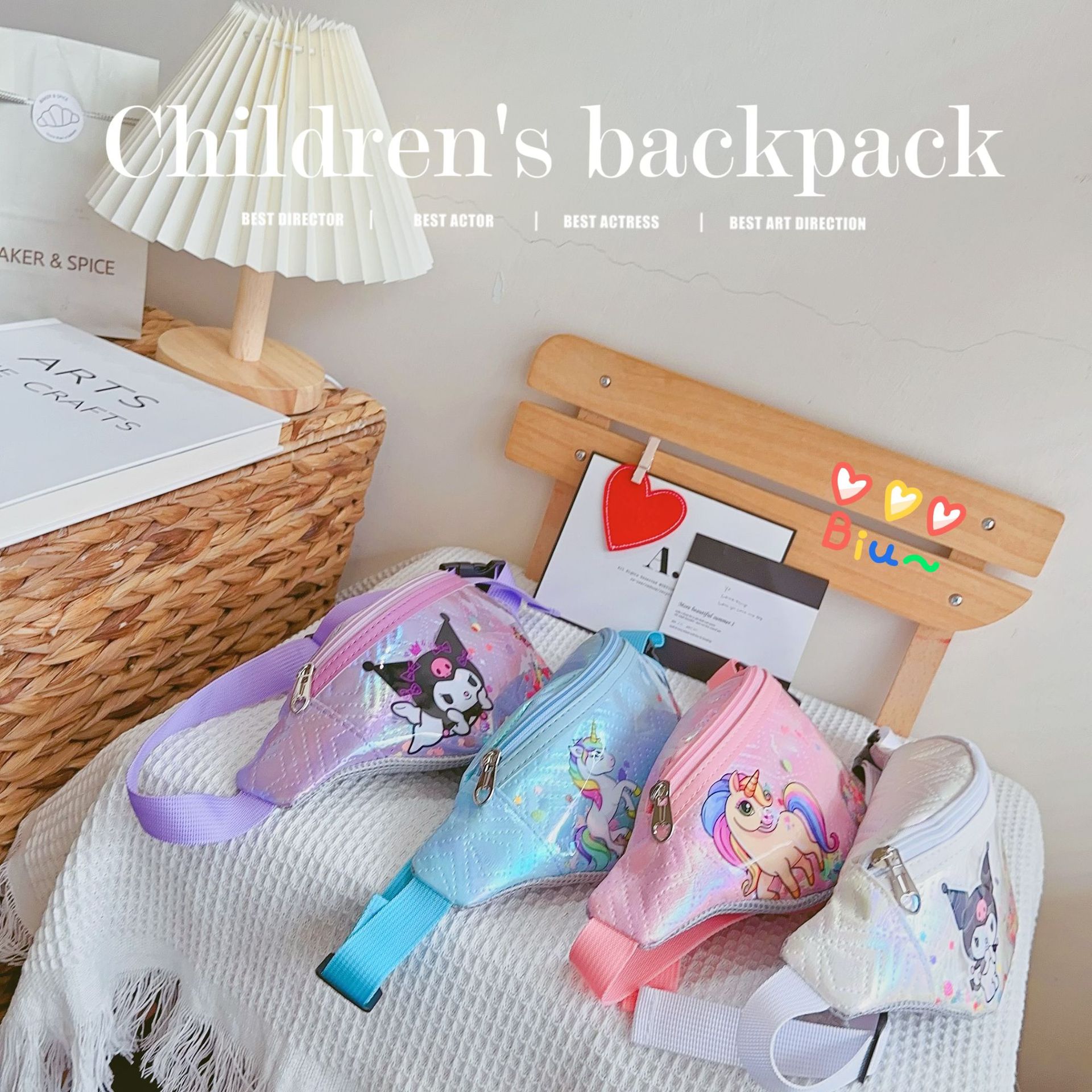2024 Cartoon Children's Unicorn Waist Bag Fashion Sports Children's Crossbody Bag Cute Children's Chest Bag Backpack Wholesale
