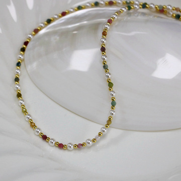 小红薯爆款天然碧玺彩色自然石正品施家珍珠项链925银配件2024夏