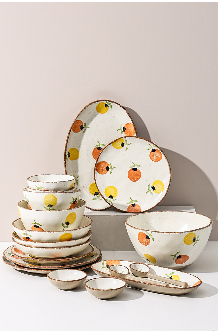 创意柿子陶瓷餐具套装小清新家用饭碗面碗沙拉碗盘子水杯小蝶汤勺