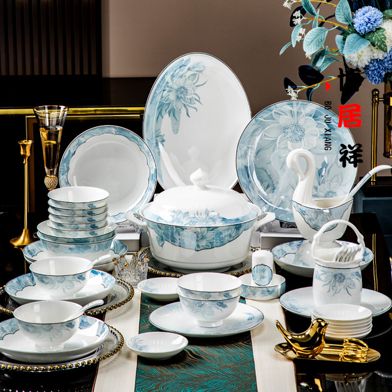 碗盘餐具碗碟套装家用陶瓷组合乔迁送礼新款高档碗碟盘礼品-阿里巴巴