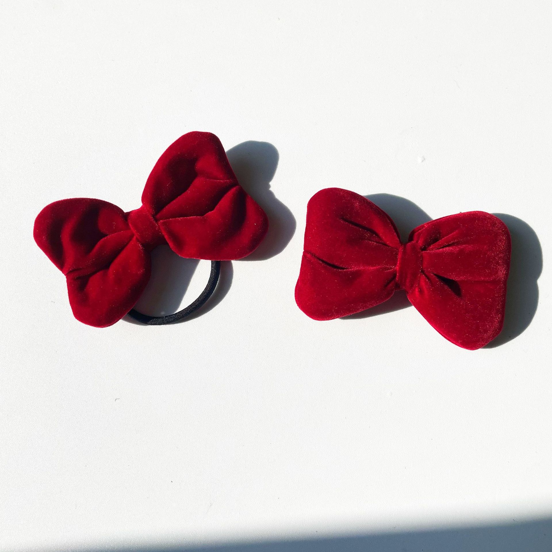 新年红甜美酒红丝绒蝴蝶结 发夹女童发饰批发发卡女韩版边夹头饰