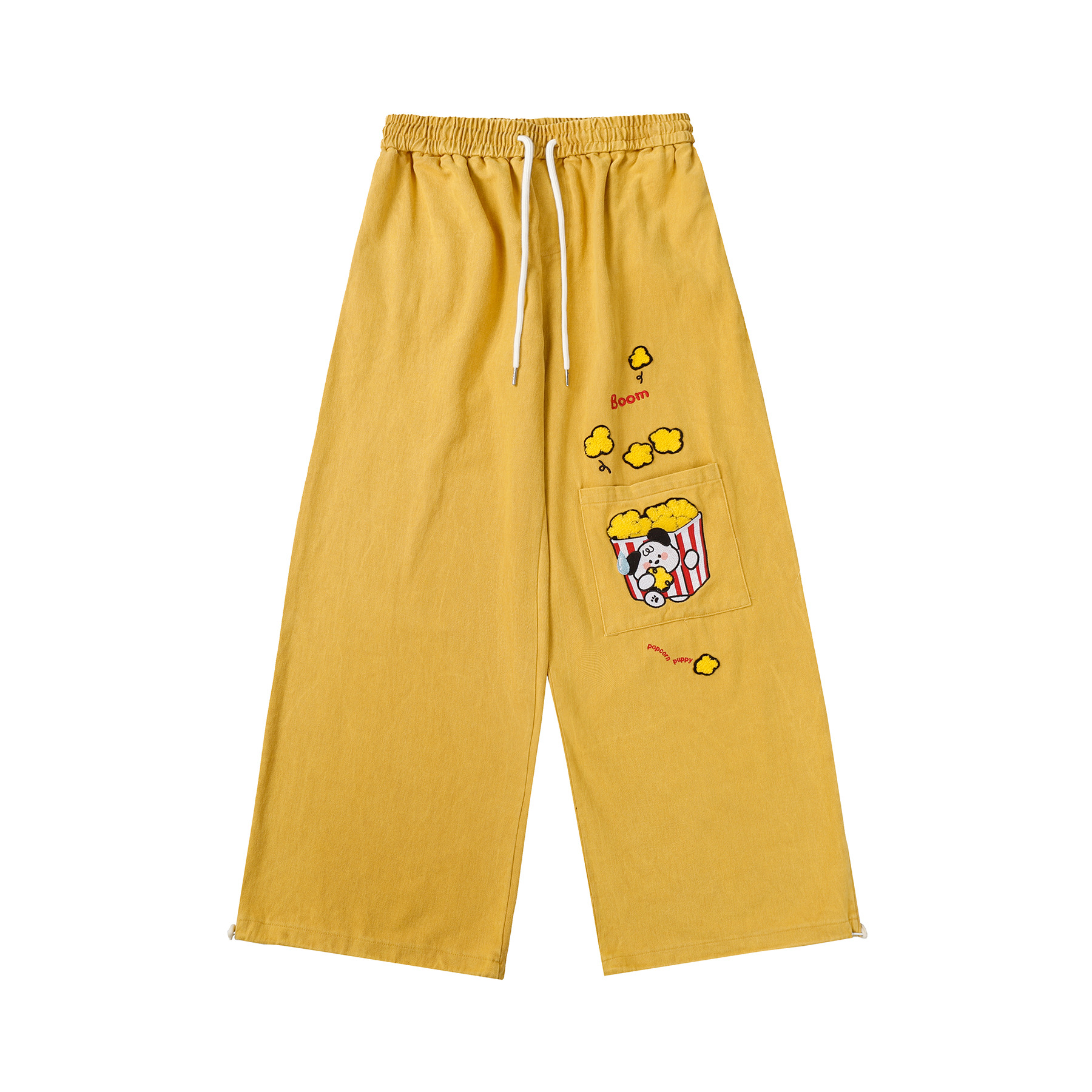 美式复古卡通刺绣休闲裤中性风春夏季街头宽松男女情侣直筒长裤潮