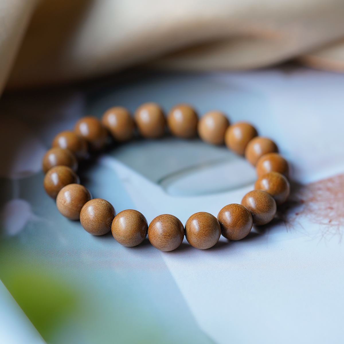 檀香木手串圆珠印度老山檀正宗蜜蜡单圈文玩礼物佛珠手链男女士款