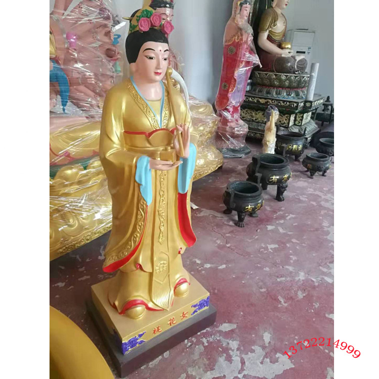 纯铜彩绘桃花女道家周公神像桃花仙姑荷花仙姑铜像摆件