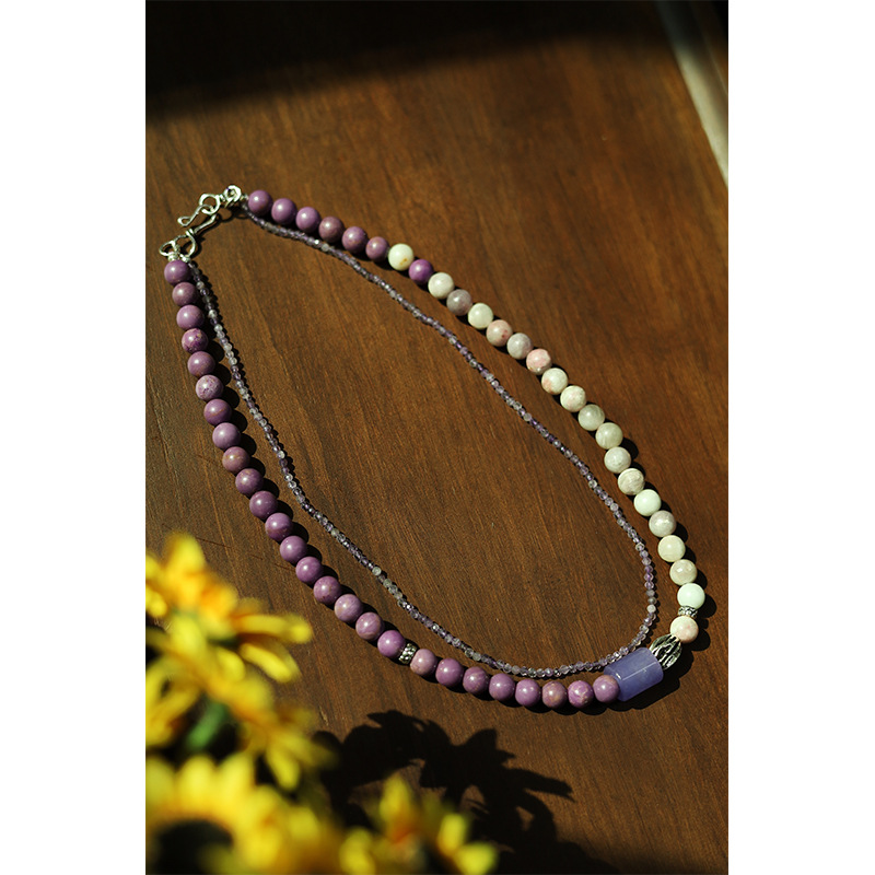 新中式国风纯银串珠紫色紫晶小众锁骨链轻奢风高级感项饰女-阿里巴巴