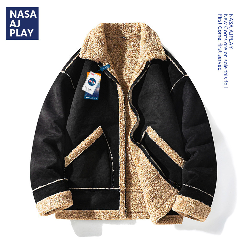 nasa男士休闲夹克秋冬季新款潮流中学生加绒加厚保暖冬天抗寒外套
