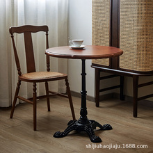 法式复古实木小圆桌咖啡店桌椅甜品店洽谈桌家用阳台休闲桌小户型
