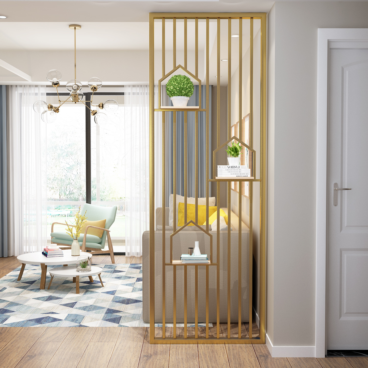 现代简约屏风隔断钢化玻璃铁艺金属轻奢入户客厅不锈钢玄关柜格栅