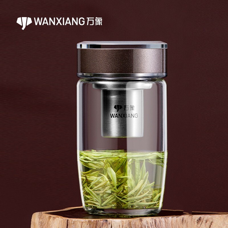 万象单层玻璃杯耐热加厚带滤网商务办公泡茶弧形鹅蛋杯u181-280ml