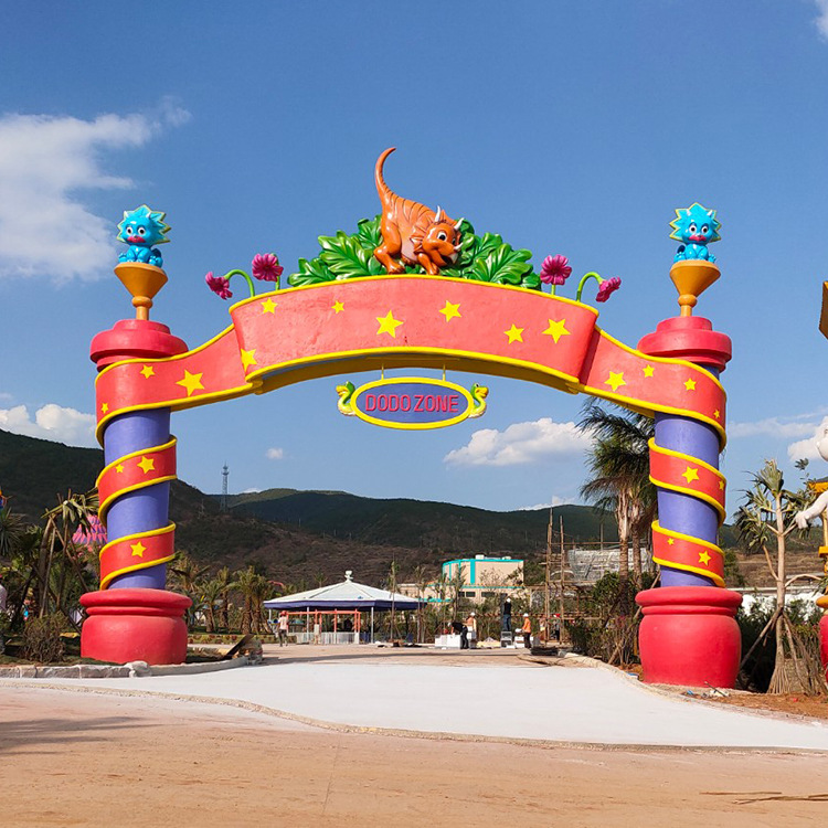 户外景区grc水泥雕塑游乐园卡通门头施工 玻璃钢门网红打卡装饰