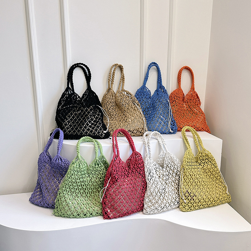 糖果色棉绳编织包时尚棉线手工钩针包子母包单肩手提女包镂空包