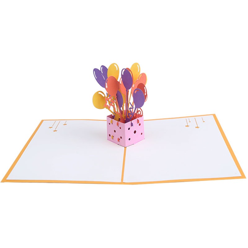 生日贺卡创意纸雕剪纸儿童礼物批发3d立体贺卡请帖彩色气球