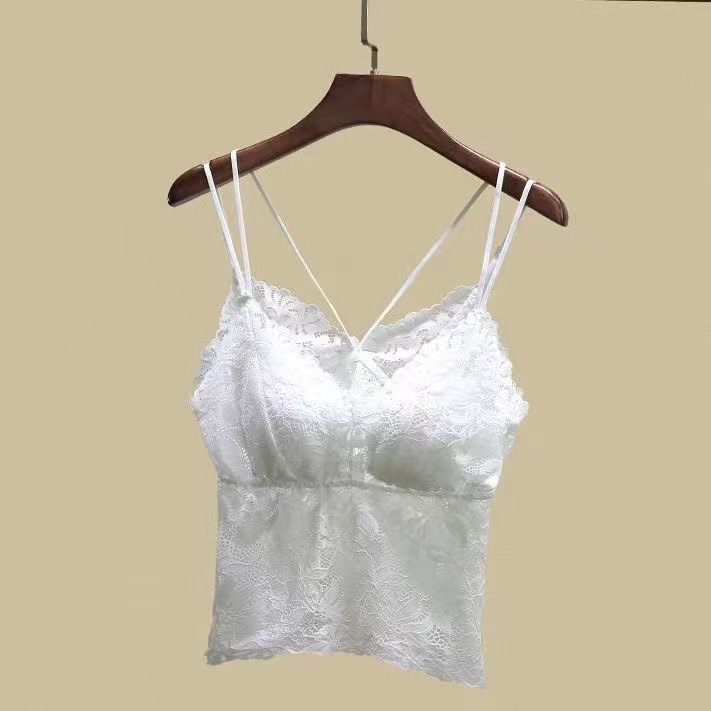 Tiktok Same Style Sexy Lace Camisole Women's Thickened Chest Pad Wear-Free Bra Outer Wear Inner Wear Beauty Back Underwear