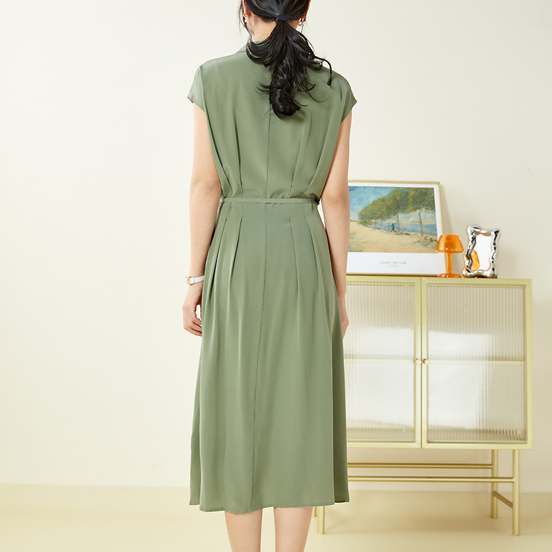 法式优雅新款夏v领真丝连衣裙 素色100重磅桑蚕丝气质女装裙子采购