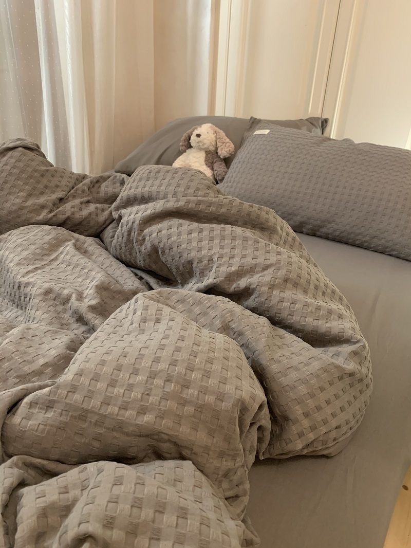 99nins风简约灰色华夫格人棉床上四件套1.