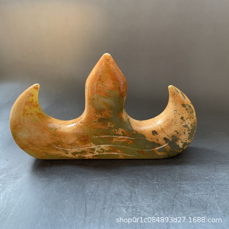 仿古做旧古玉山字形笔架文玩老玉器笔搁文房用具摆件岫玉老玉器