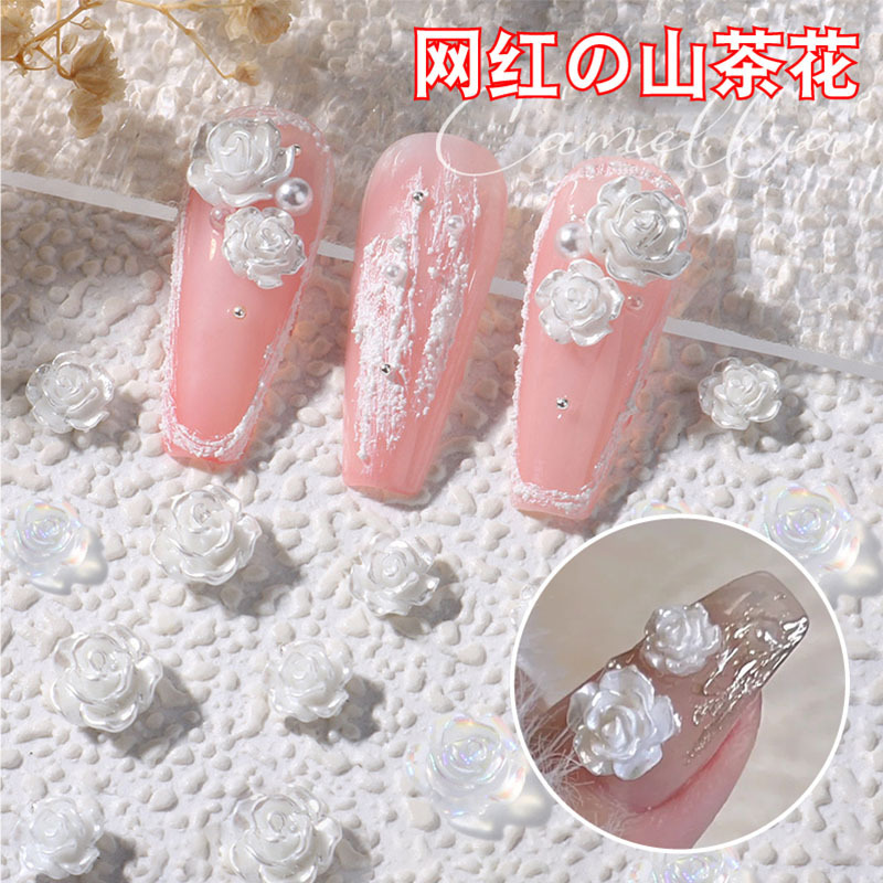 Internet Celebrity Camellia Nail Ornament Wholesale Ice Transparent Aurora Resin Nail Decorative Sticker Magic Color Three-Dimensional DIY Flower