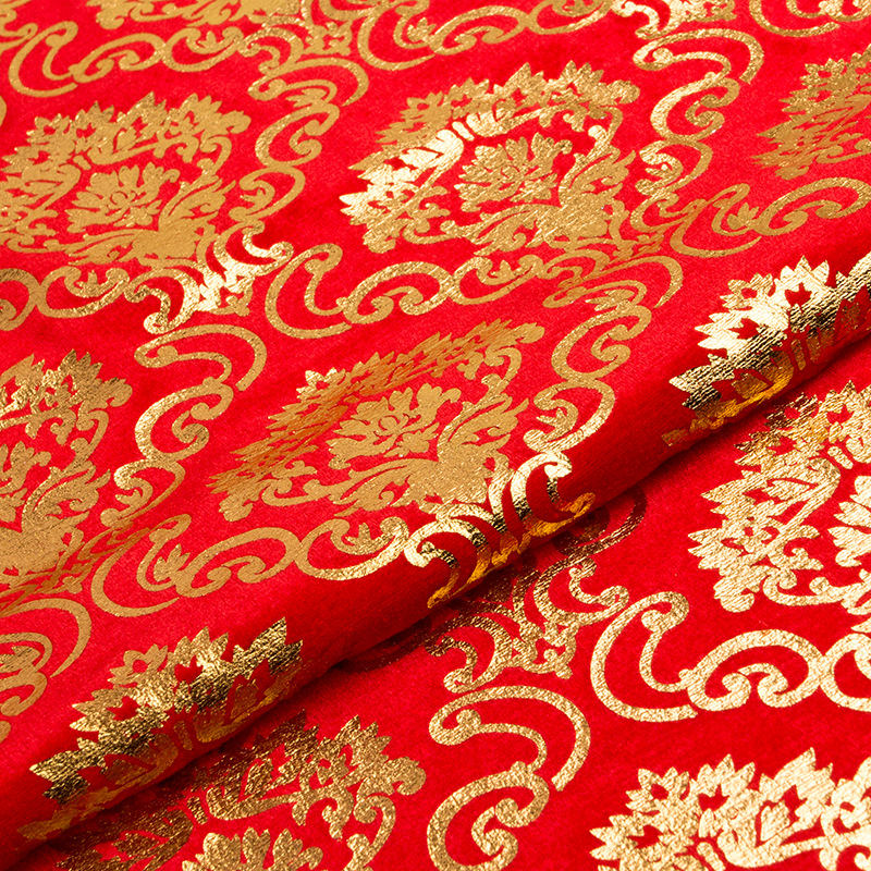 Chinese Red Bronzing Wedding Background Cloth Bag Pillar Chinese Red Bronzing Fabric Gift Box Packaging Fabric Flocking