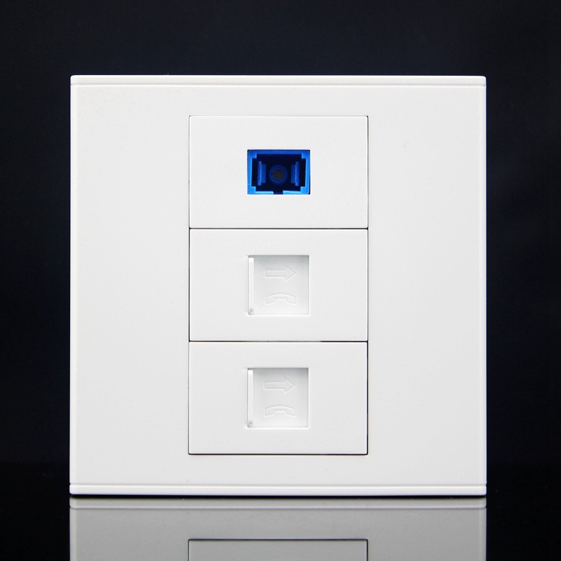 86型双电话 sc光纤墙壁插座面板 2个rj11电话 sc单口光纤对接直插