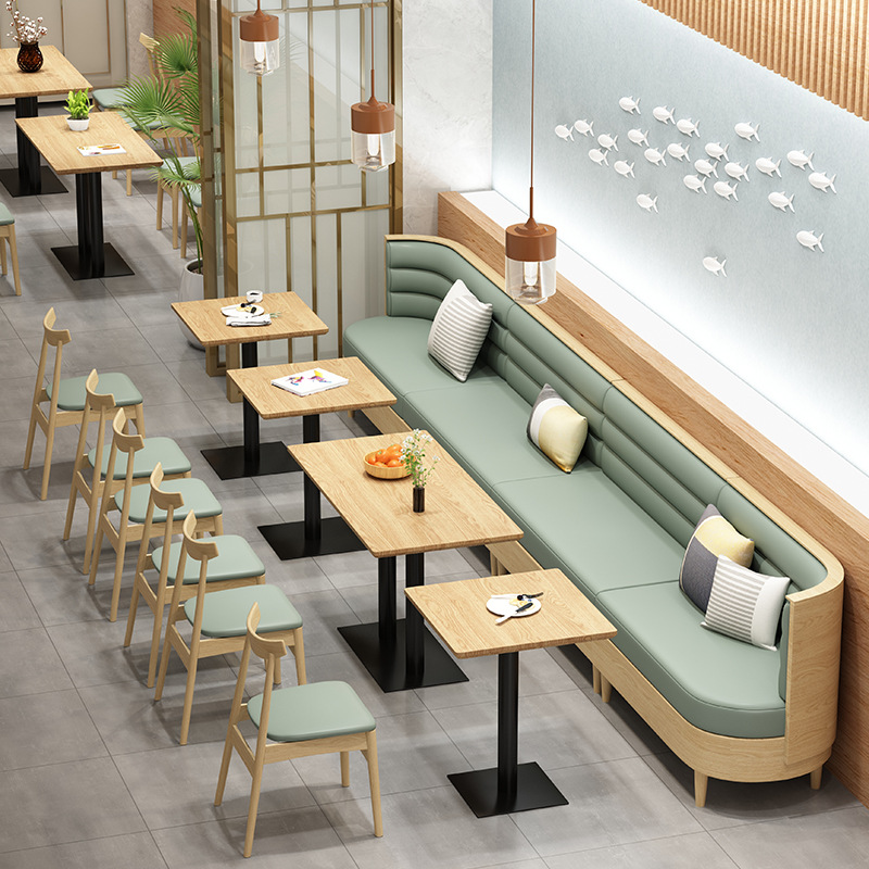 奶茶店咖啡厅主题西餐厅餐饮店靠墙卡座沙发桌椅组合简约实木批发