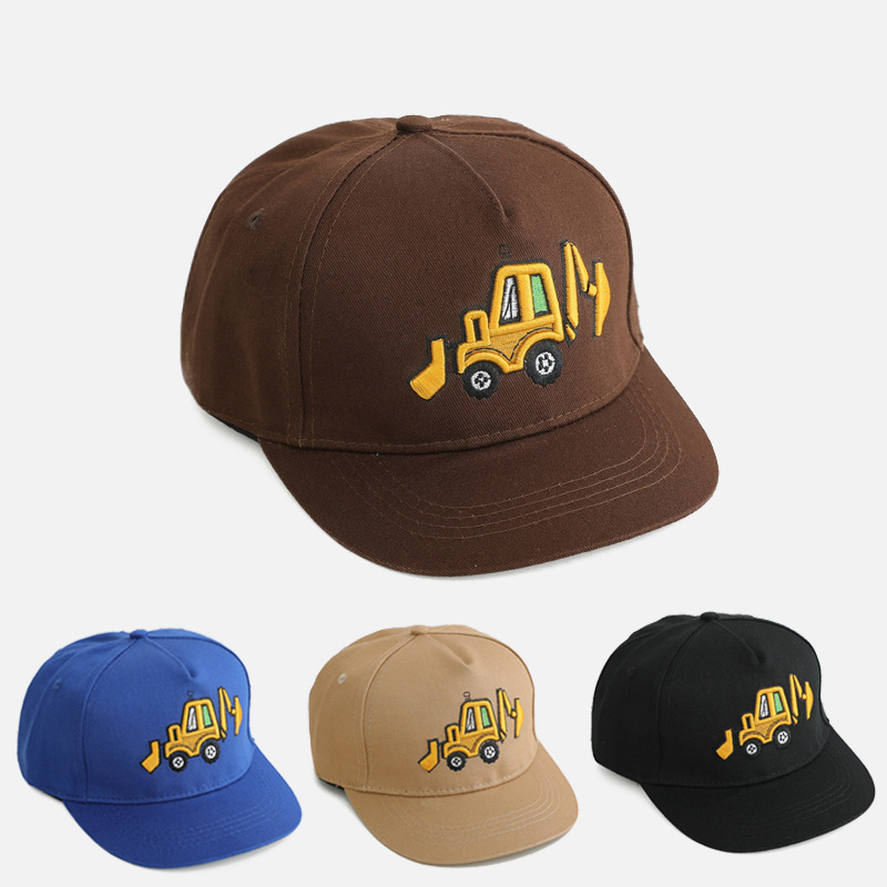 korean style trendy children‘s hat cartoon excavator boys‘ peaked cap summer sun-proof flat brim hip hop peaked cap