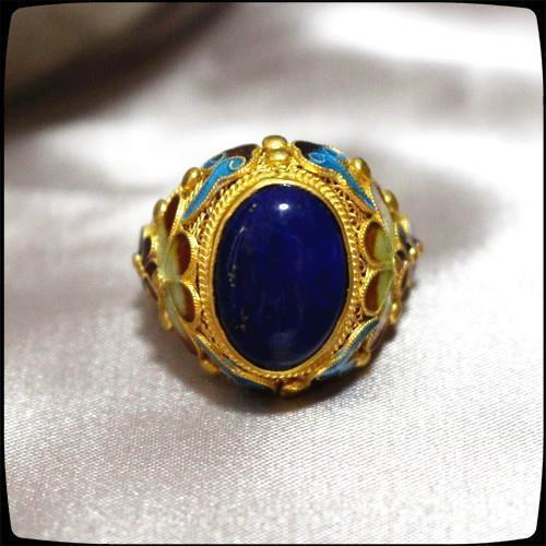 新款复古古法手工花丝珐琅掐丝青金石复古宫廷戒指配旗袍汉民族风