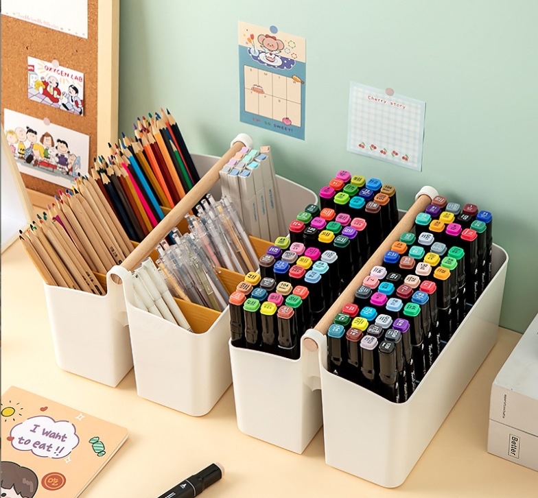 Large-Capacity Pen Container Children's Watercolor Pen Marker Pen Brush Storage Box Book Desktop Boys and Girls Stationery Pencil Barrels