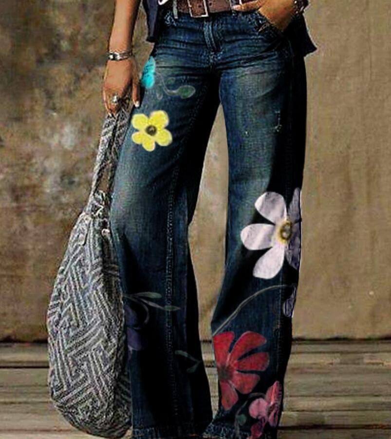 Foreign Trade Cross-Border Cross-Border AliExpress EBay European and American Foreign Trade plus Size Women's Casual Pants Thin Imitation Jeans Wide Leg