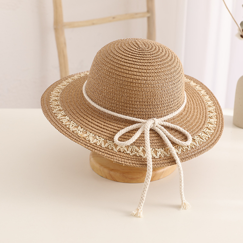 Children Hat Children's Spring and Summer Sun Protection Princess Beach Hat Girls Rope Bow Baby Sun-Shade Fisherman Hat Tide