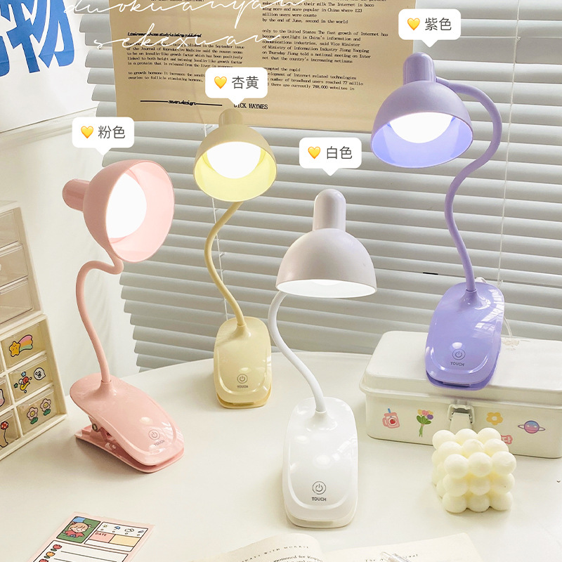 Creative Bedside-Use Reading Bedroom Desk Reading Universal Soft Arm Touch Dimming Clip Led Desk Lamp Usb Rechargeable