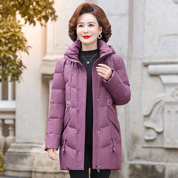 中老年女装羽绒棉服外套妈妈冬装加厚棉衣中年女40岁50中长款棉袄