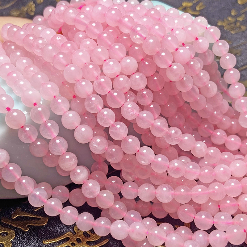 Natural Hibiscus Pink Crystal Scattered Beads Diy Ornament Accessories 7a Semi-Finished Products Wholesale Pink Crystal round Beads a String of Beads