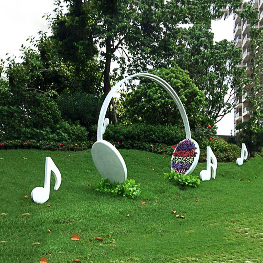 户外园林公园庭院景观耳机音符装饰草坪摆件金属音乐主题创意雕塑