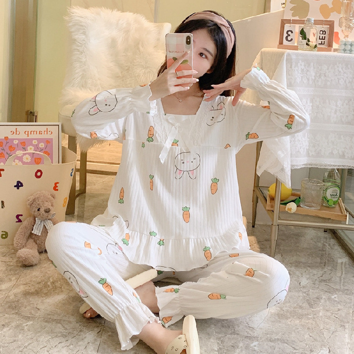 Pajamas Women's Spring and Autumn Long Sleeve Thin Internet Celebrity Home Confinement Clothing 2021 New Two-Piece Suit Summer Balls