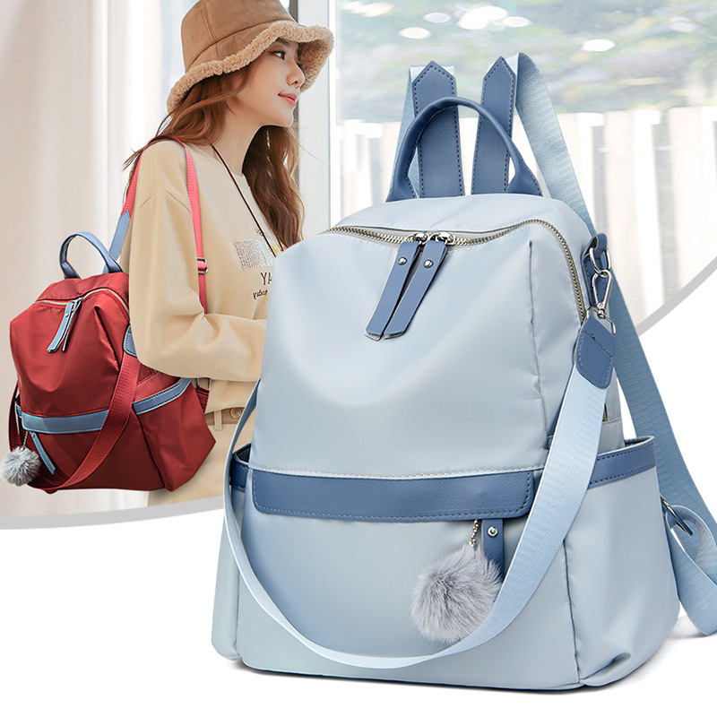 Backpack 2021 New Large Capacity Women's Messenger Solid Color Stitching High School and College Student Backpack Simple Schoolbag