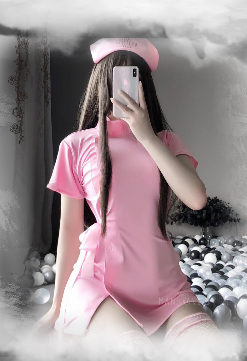 曼烟情趣内衣性感透视裙摆齐臀护士裙束身腰带温柔护士套装2089