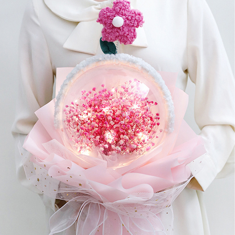 鲜花包装甜蜜泡泡球透明亚克力波波球小红花发箍玫瑰花束装饰材料