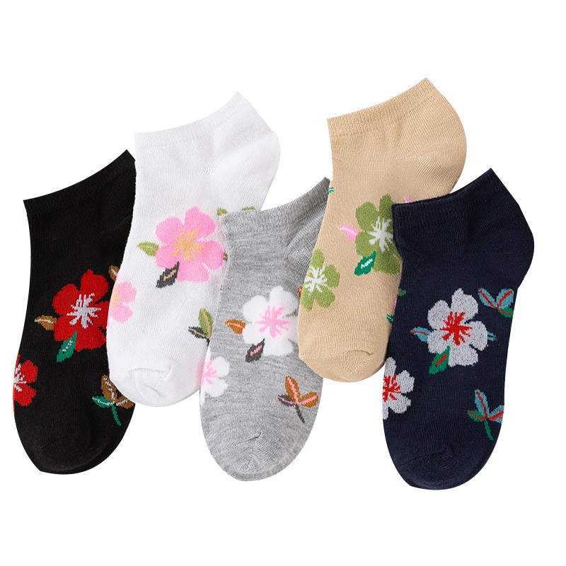 Socks Women‘s Socks Ins Tide Boat Socks Small Flower Low Top Socks Sweat-Absorbent Breathable Women‘s Invisible Socks