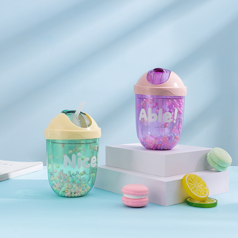 2021新款夏季情侣杯缤纷物语系列胖嘟滑翔盖塑料杯便携户外吸管杯