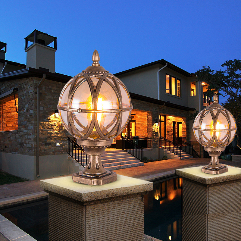 户外圆球柱头灯别墅小区庭院灯室外防水家用大门围墙灯现货批发