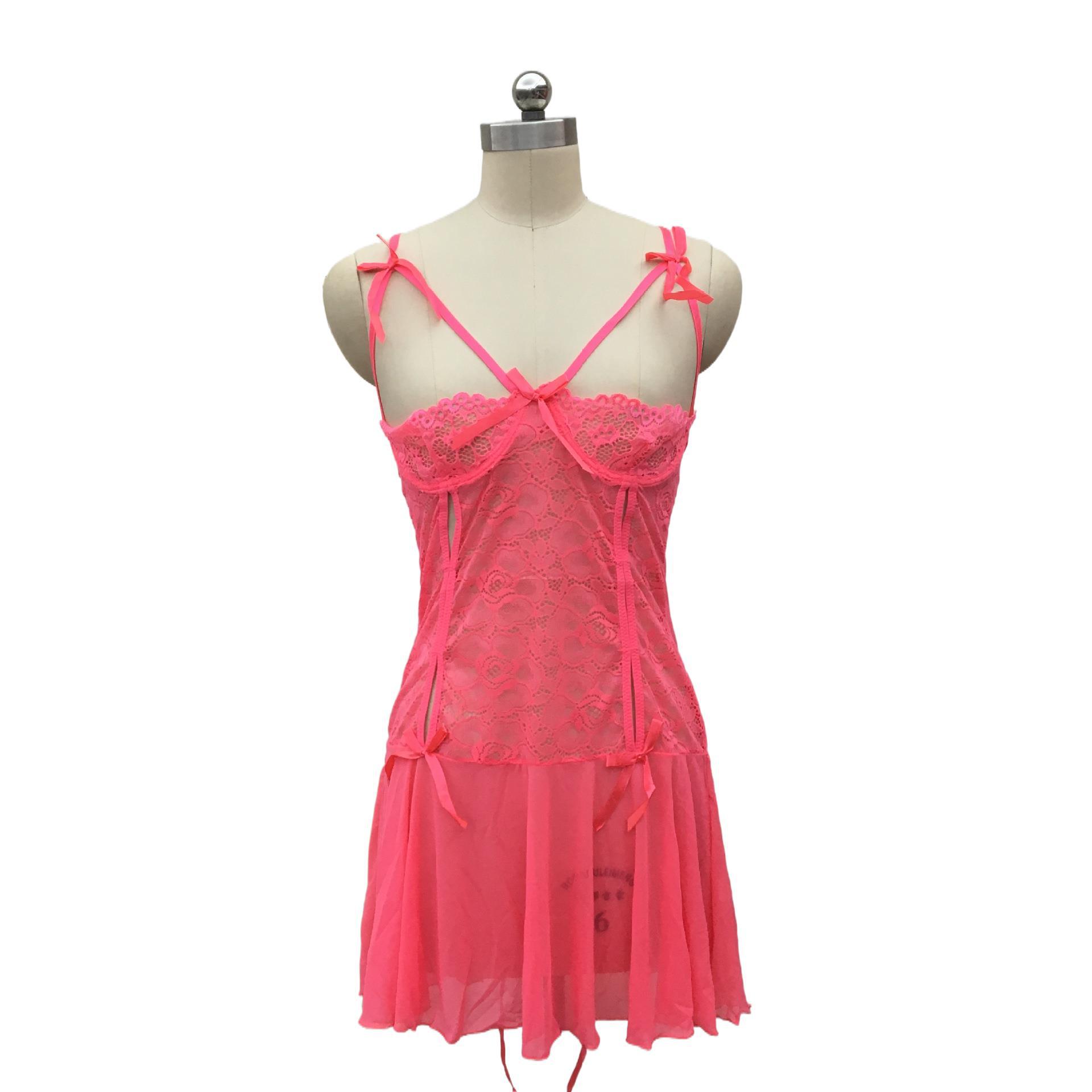 迷人夜交叉欧美情趣吊带裙内衣蝴蝶结透视制服套装诱惑睡衣8647