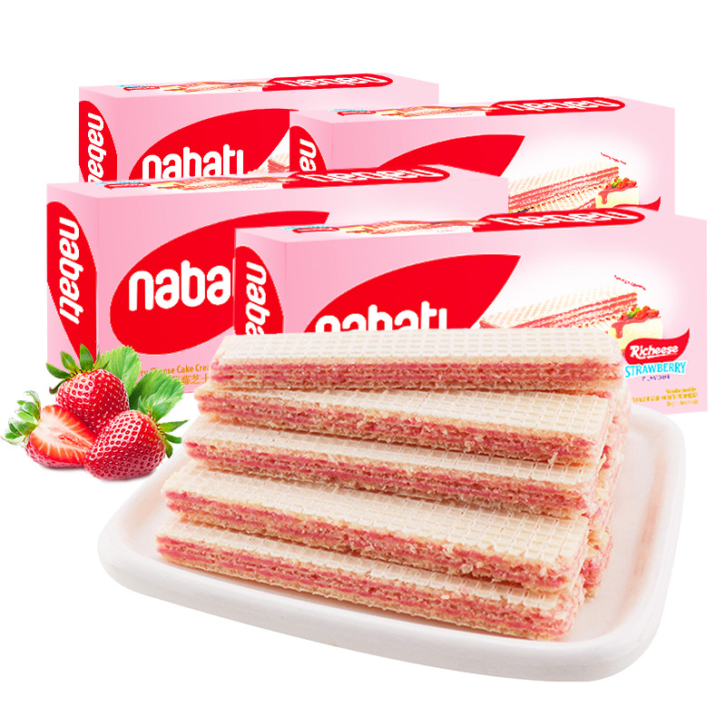 新口味印尼丽芝士纳宝帝草莓芝士蛋糕味威化饼干休闲食品进口零食