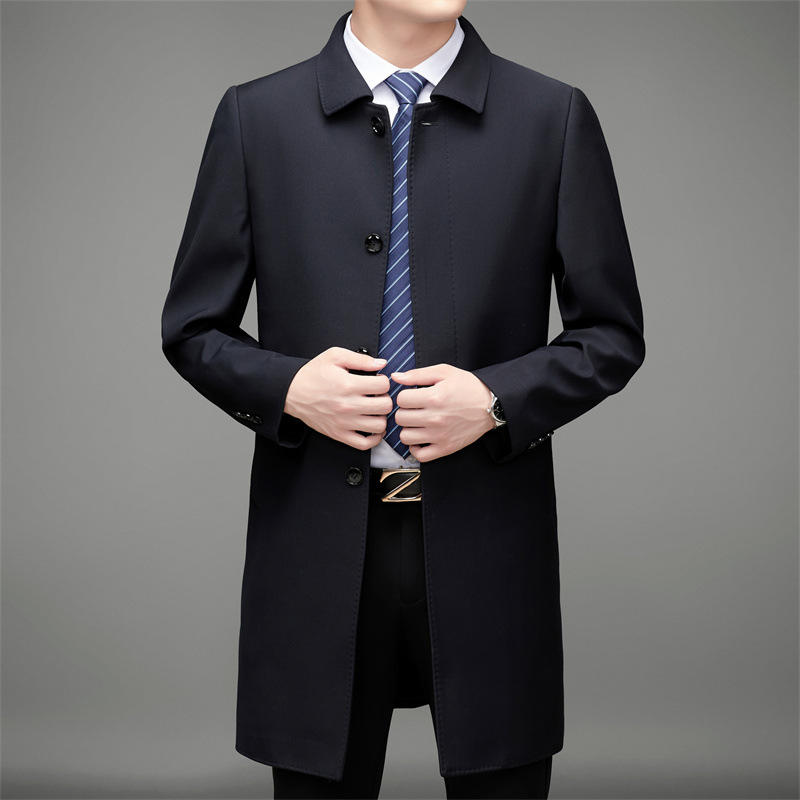 厂家直销春季新款男士派克风衣潮流时尚翻领商务正装男士外套