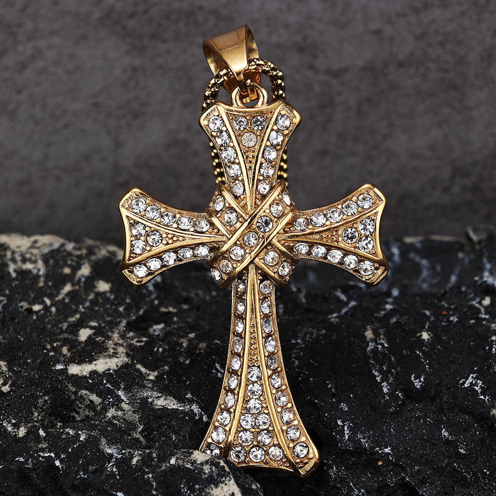 跨境现货欧美风镶钻十字架金色抛光不掉色无性别吊坠-阿里巴巴