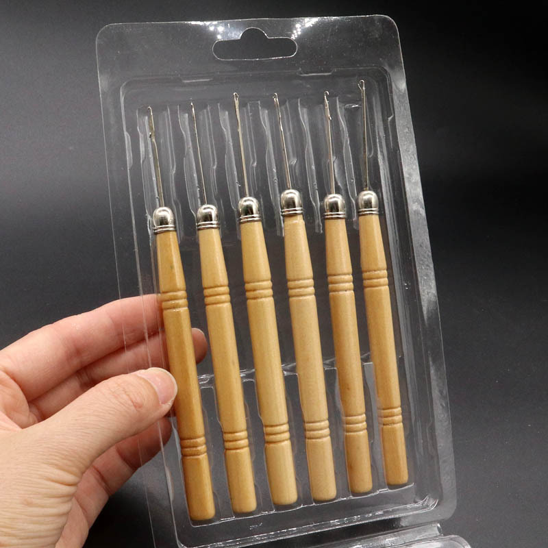 批发木柄钩针接发驳发专用带舌头假发接发勾针羽毛接发钩针工具批