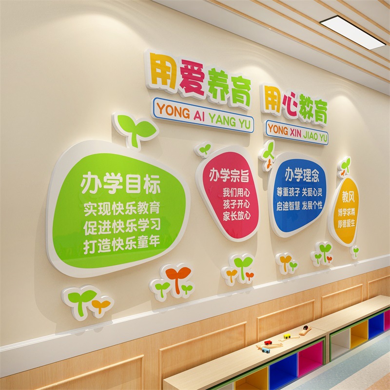 批发幼儿园文化墙布置装饰环创主题成品托管班大厅办园背景理念墙