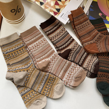 袜子女秋冬季双针中筒袜ins潮日系复古民族风外穿长筒堆堆袜外穿